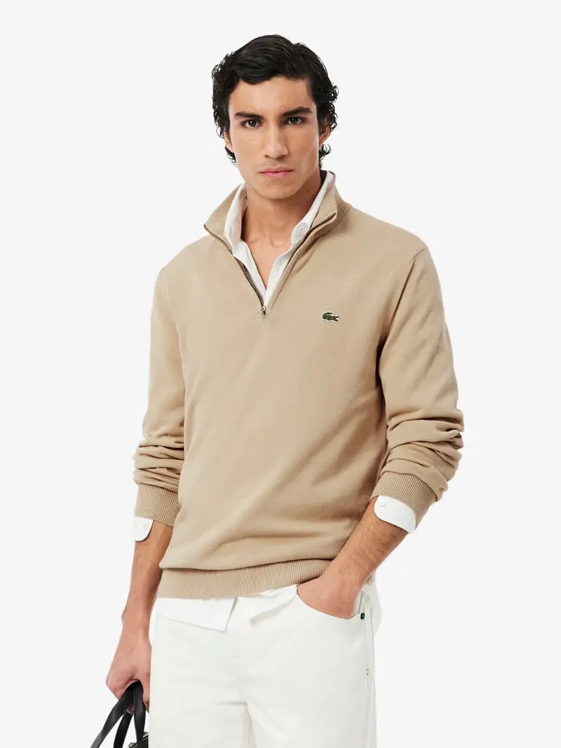 Pull camionneur Lacoste beige en coton