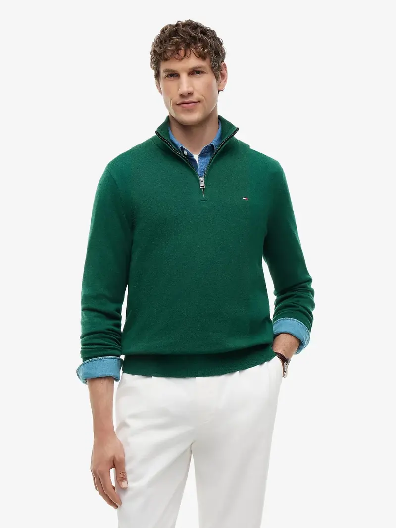 Pull camionneur Tommy Hilfiger vert en cachemire