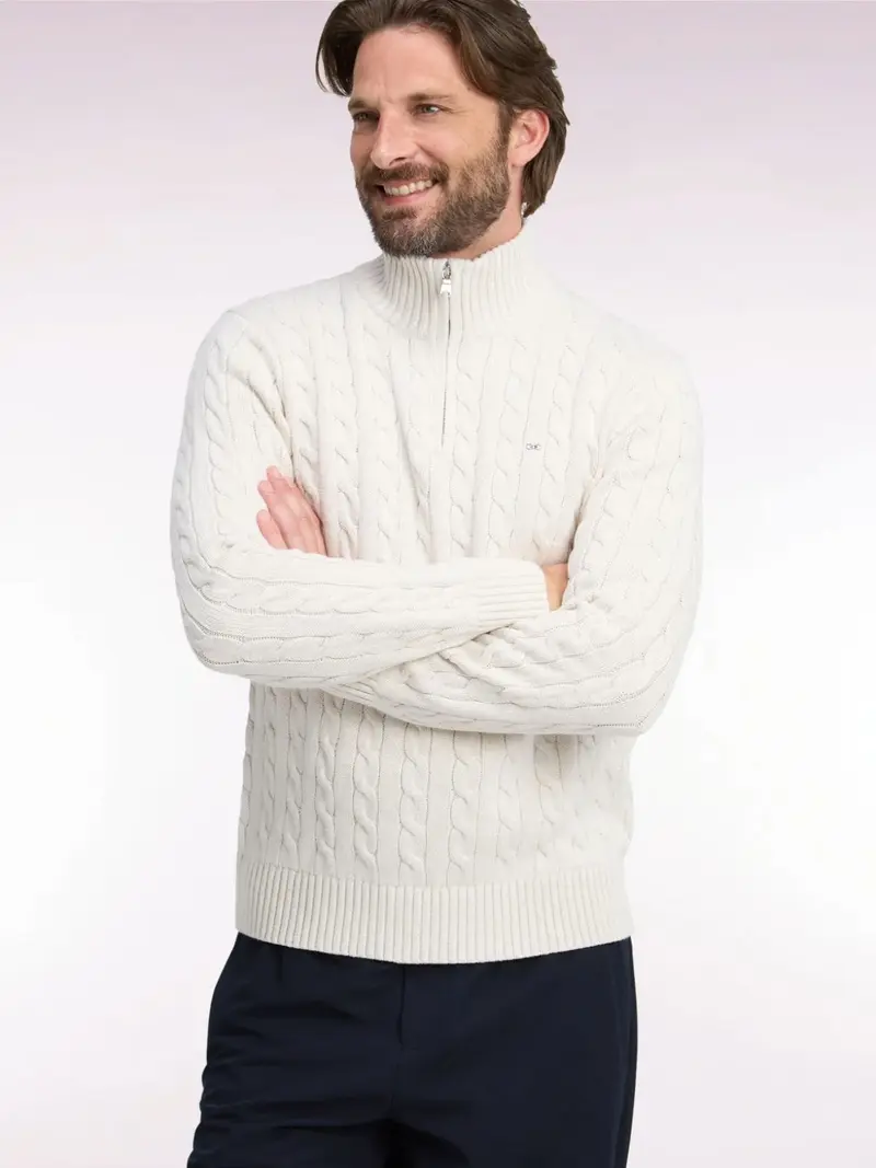 Pull camionneur torsadé Eden Park beige en coton