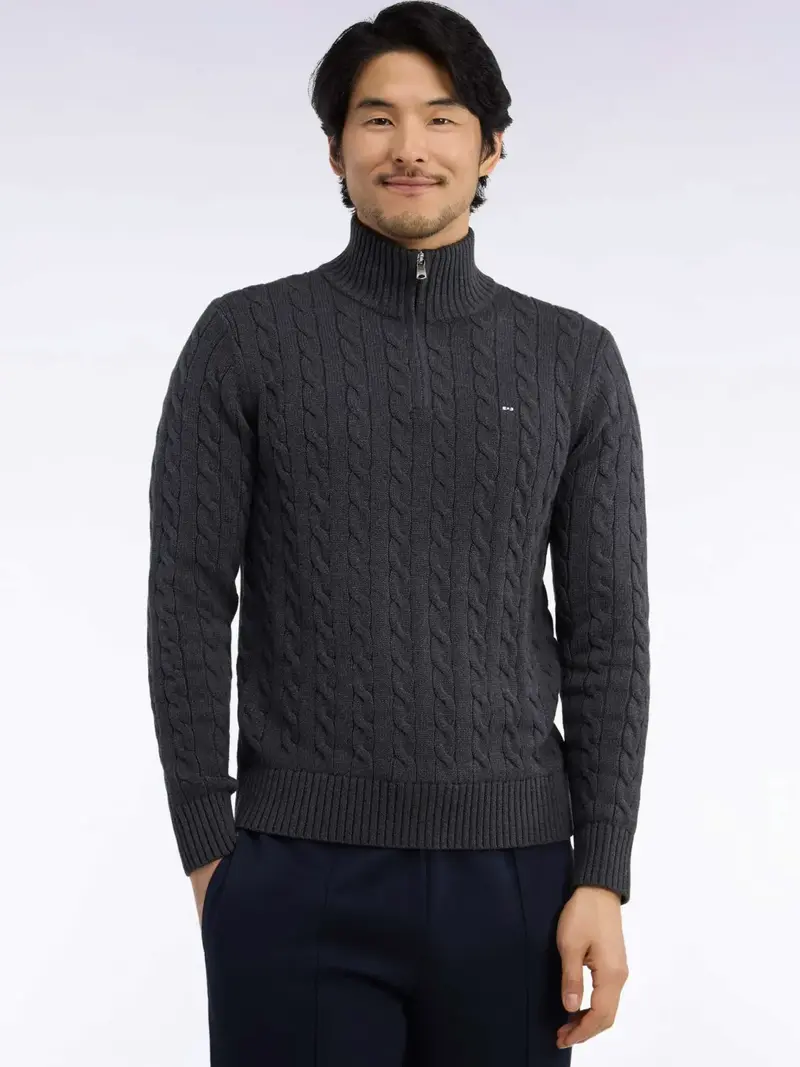 Pull camionneur torsadé Eden Park gris en coton