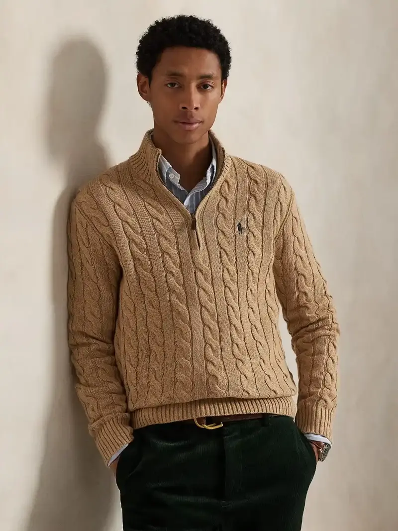 Pull camionneur torsadé Ralph Lauren marron en coton