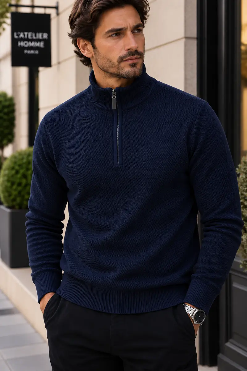 Pull col cheminée bleu marine du M au 2XL