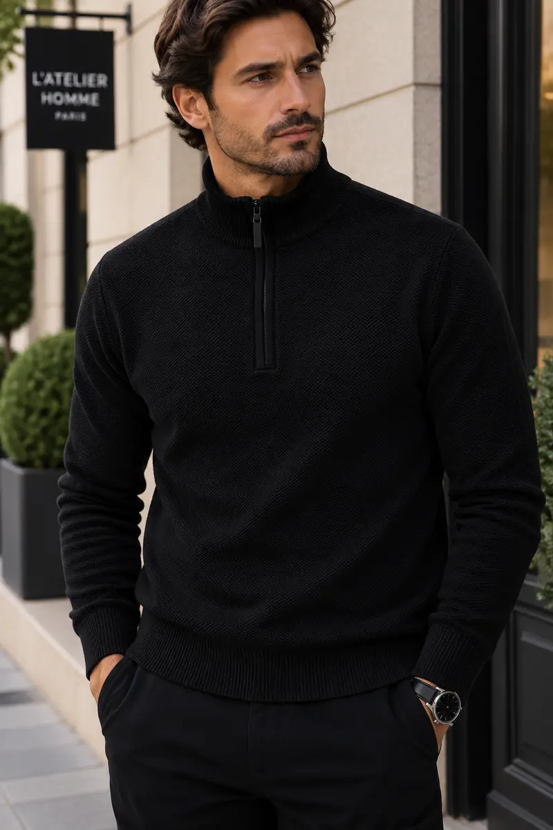 Pull col cheminée noir du M au 2XL