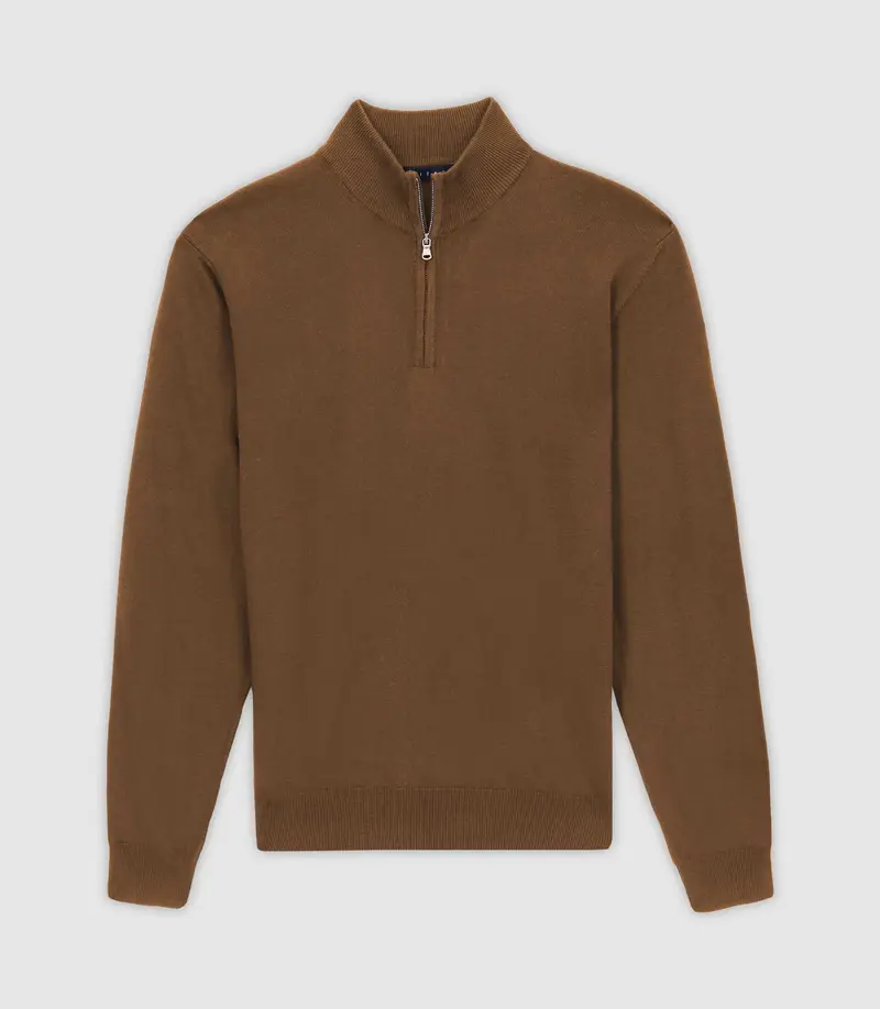 Pull col demi zip camel