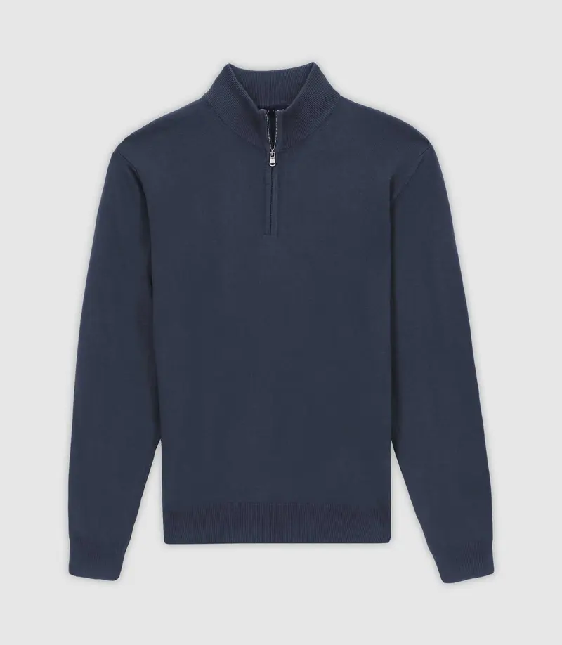 Pull col demi zip indigo