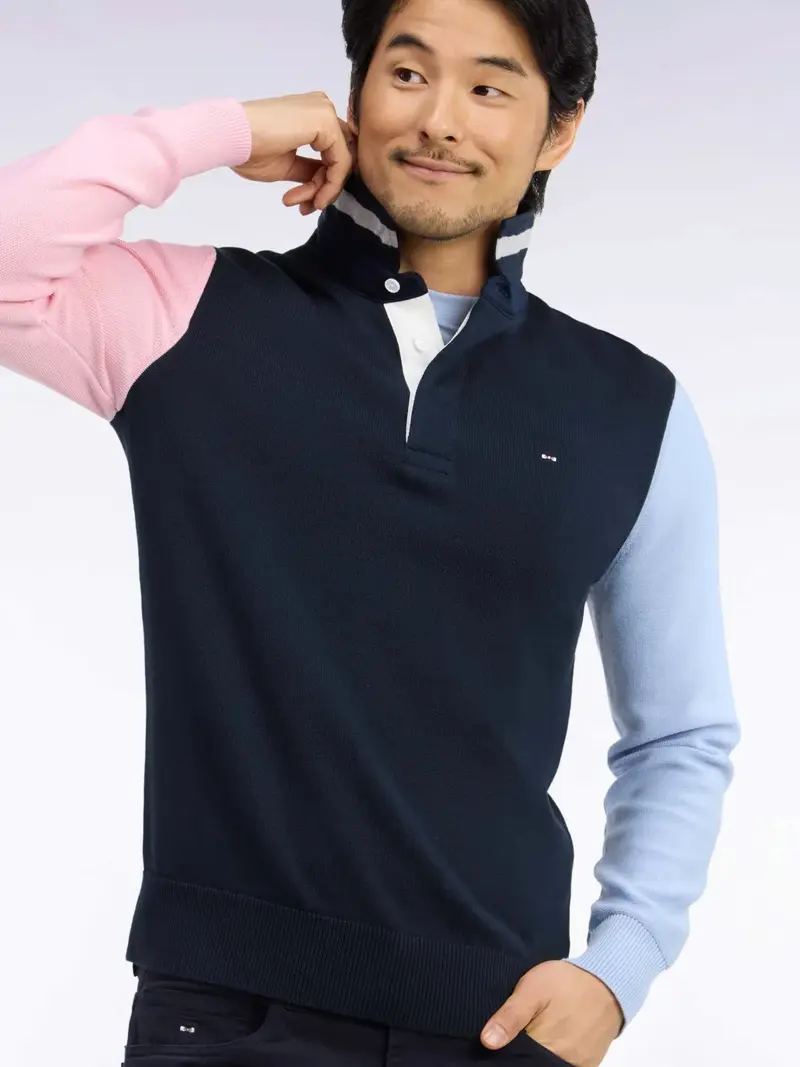 Pull col maillot Eden Park marine en coton