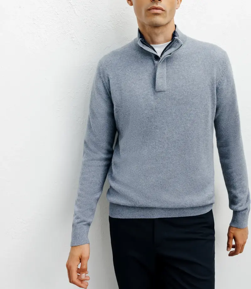 Pull col montant 100% cachemire indigo