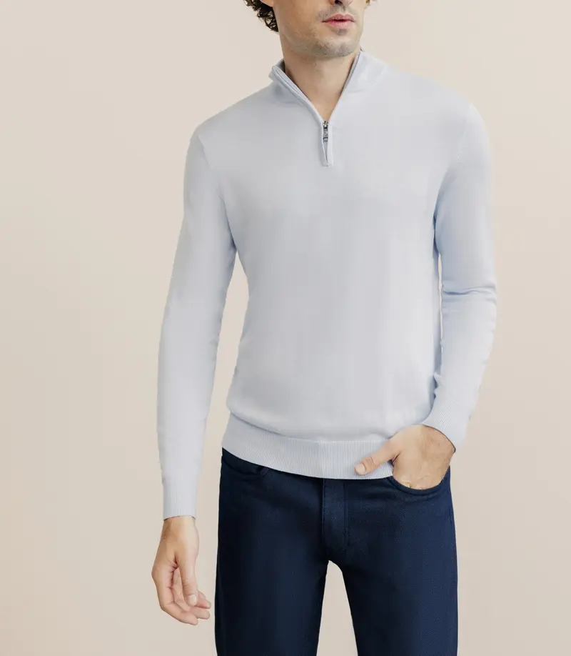 Pull col montant demi zippé bleu ciel