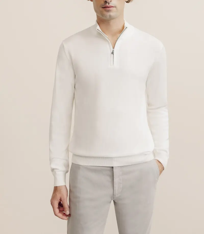 Pull col montant demi zippé écru