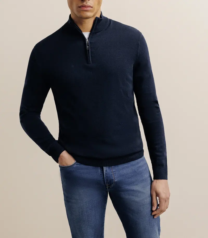 Pull col montant demi zippé marine