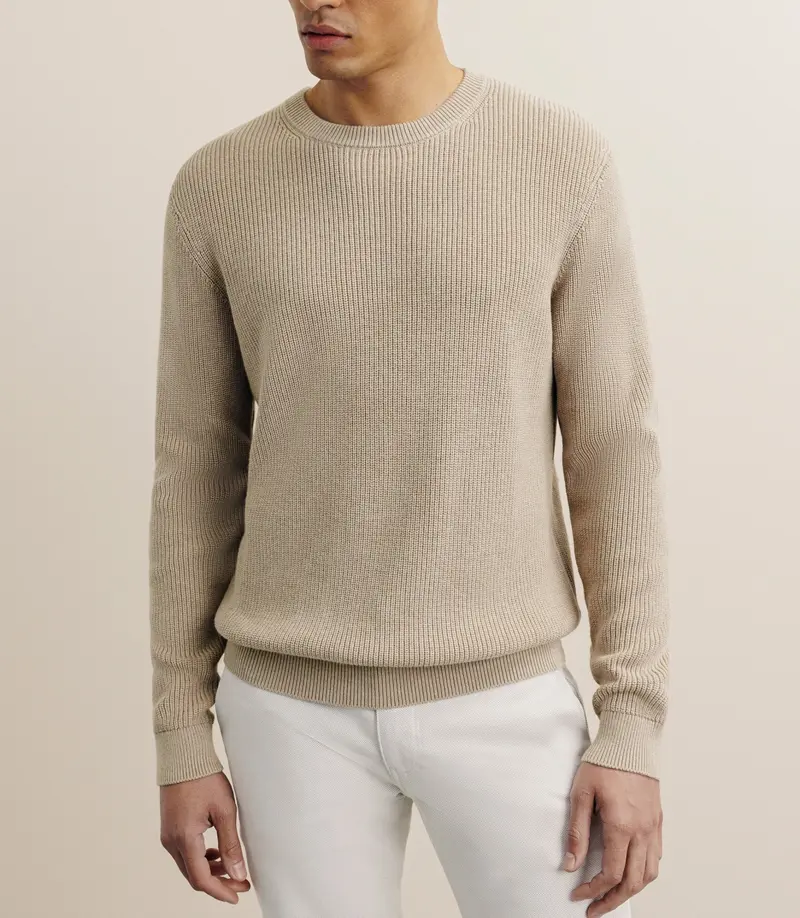 Pull col rond à côtes beige