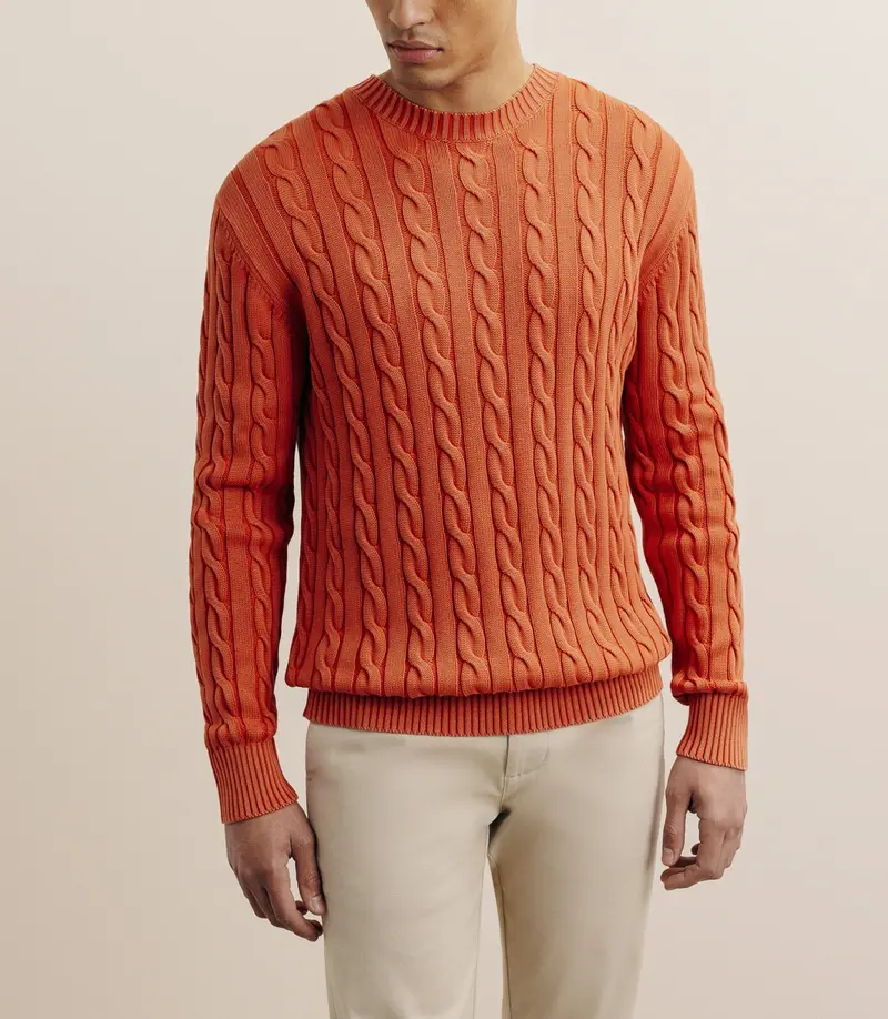 Pull col rond à torsade orange foncé
