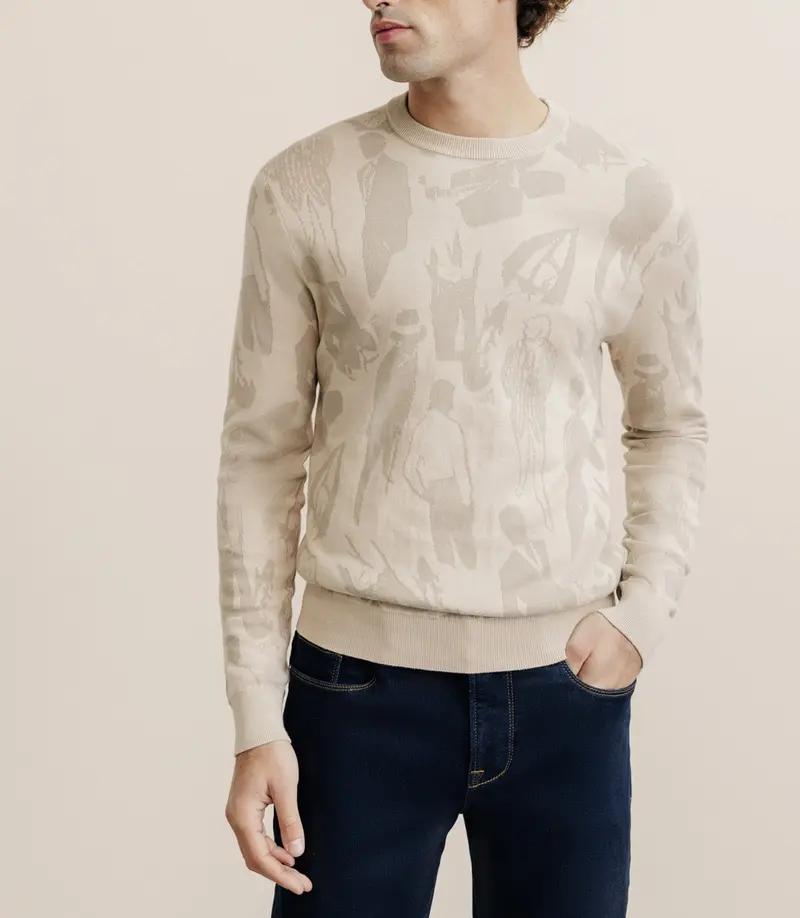Pull col rond beige