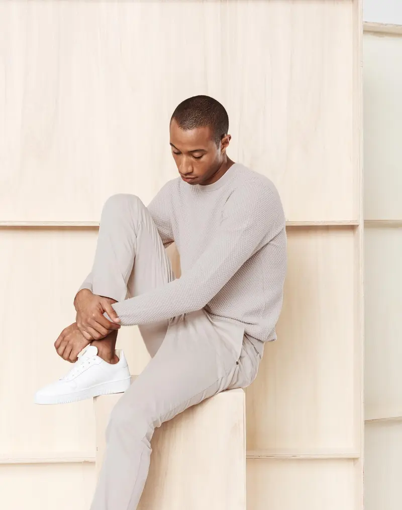 Pull col rond blanc/taupe "Napoleon"