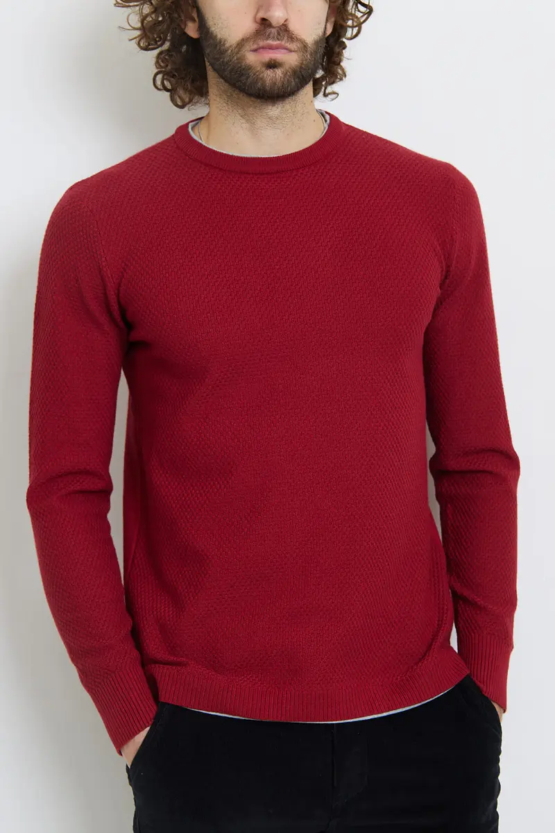 Pull col rond bordeaux fashion homme