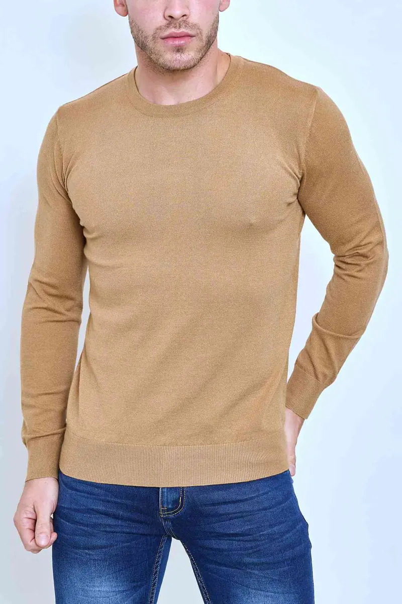 Pull col rond camel fashion homme