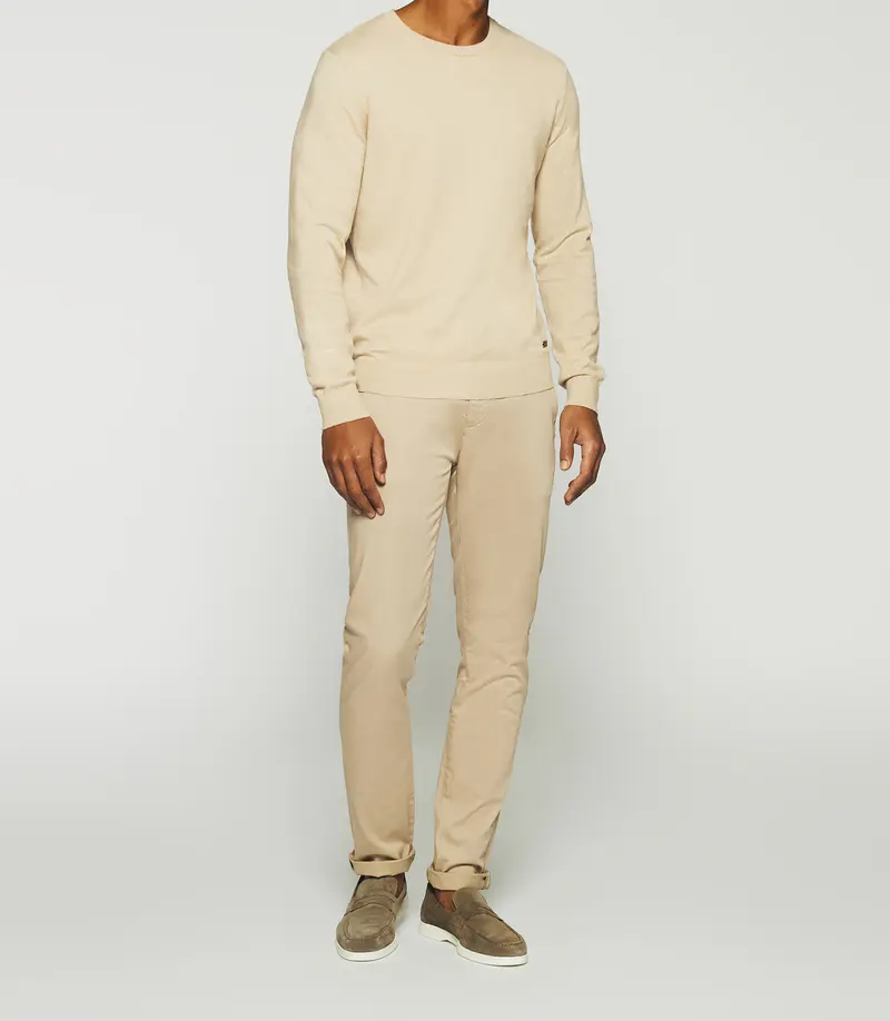 Pull col rond en coton cachemire beige DRISS