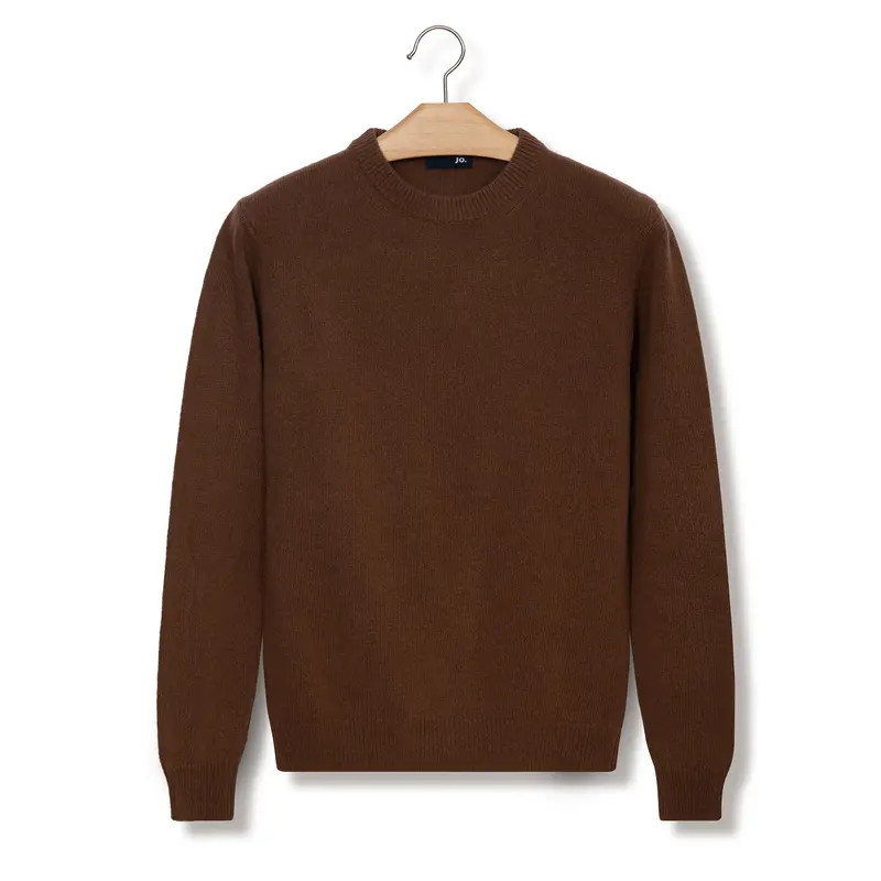 Pull col rond en laine marron tourbe