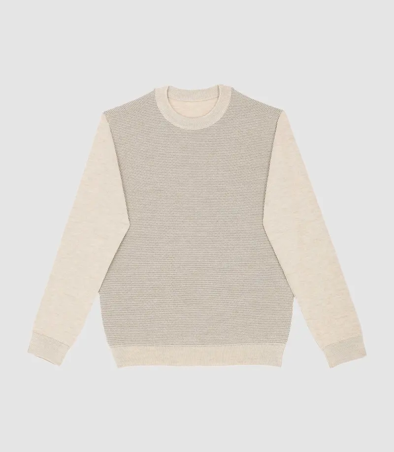 Pull col rond en laine mérinos beige BORIS