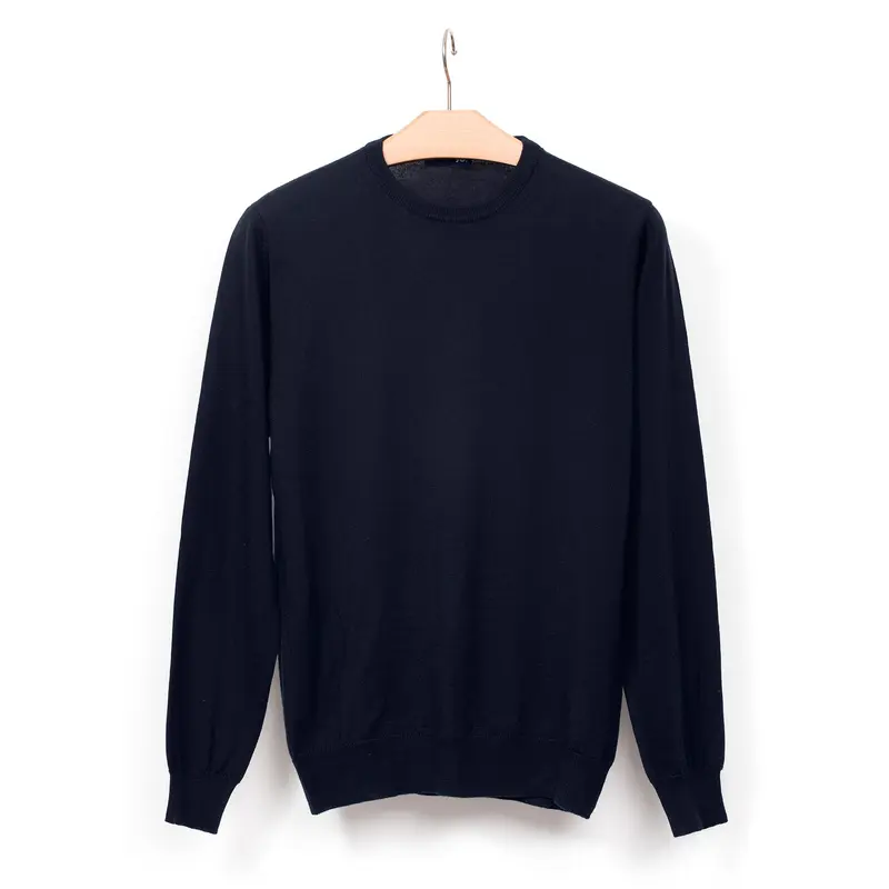 Pull col rond en laine mérinos bleu marine