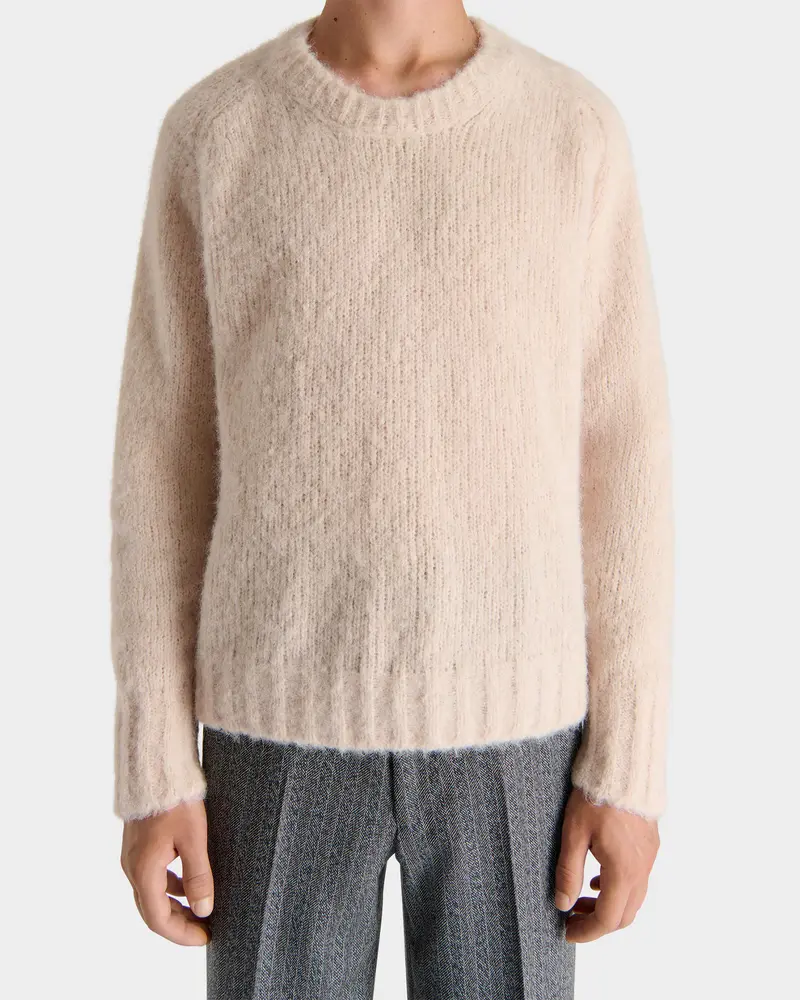 PULL COL ROND EN MÉLANGE ALPAGA BROSSÉ EXTRA-FIN - CRÈME