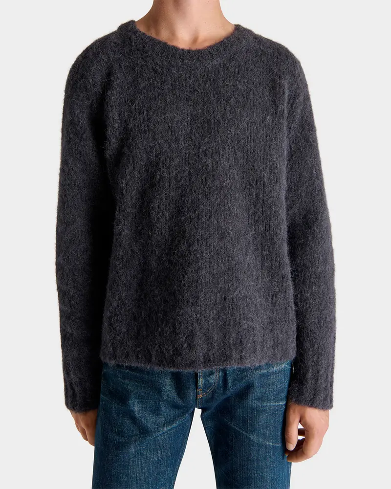 PULL COL ROND EN MÉLANGE ALPAGA BROSSÉ EXTRA-FIN - ENCRE