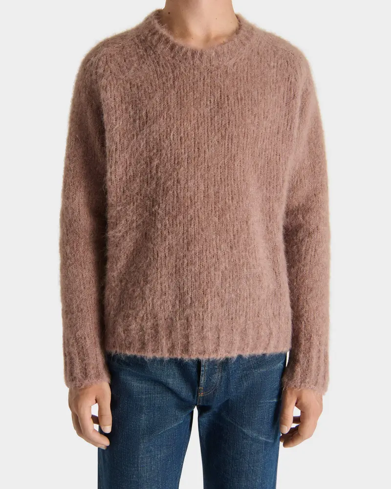 PULL COL ROND EN MÉLANGE ALPAGA BROSSÉ EXTRA-FIN - ROSE