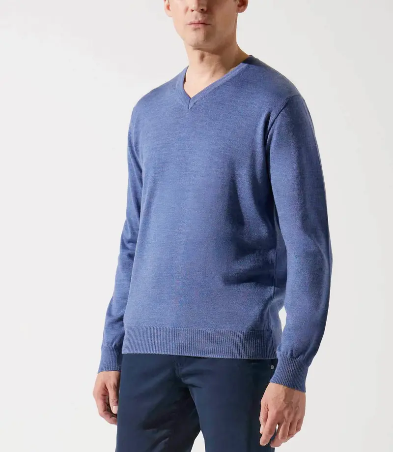 Pull col rond indigo 100% mérinos