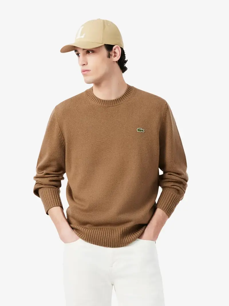 Pull col rond Lacoste marron en laine