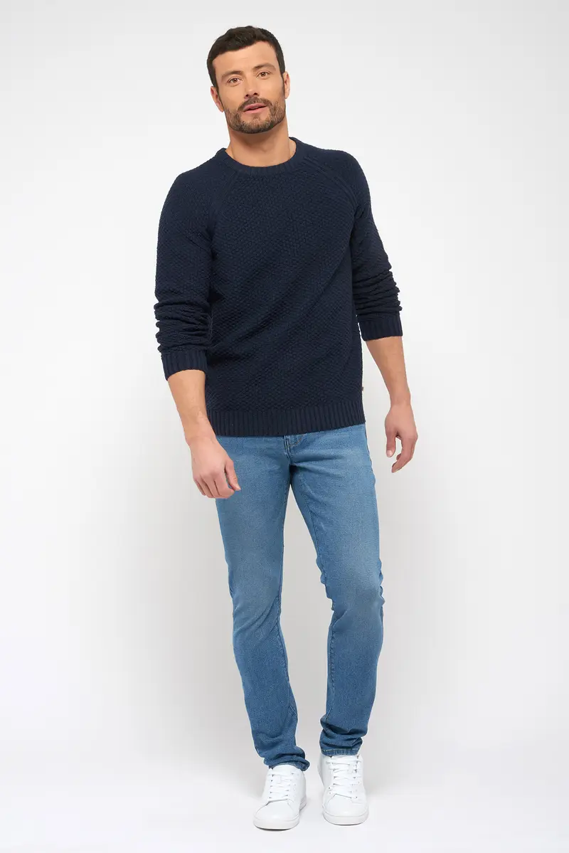 Pull col rond, manches raglan - Marine - 100% recyclé