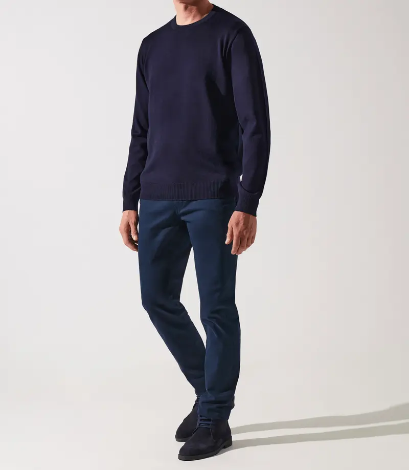 Pull col rond marine 100% mérinos