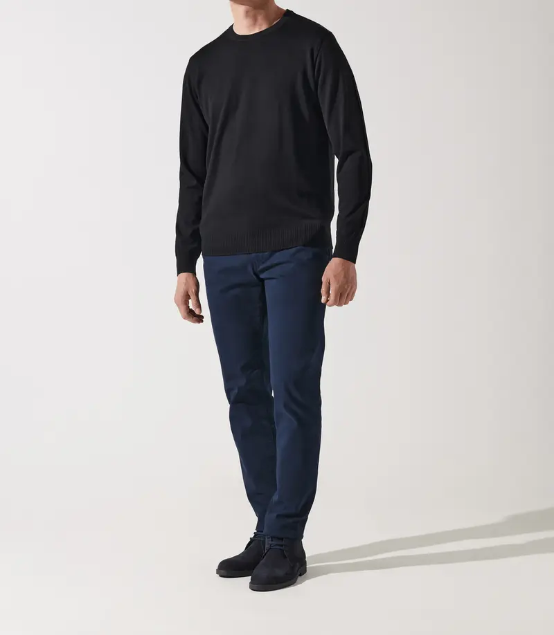 Pull col rond noir 100% mérinos