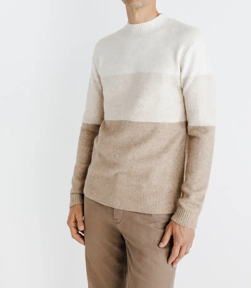Pull col rond rayé écru