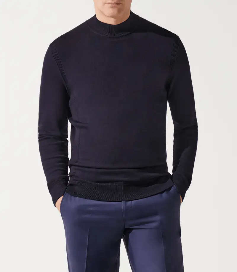 Pull col rond rayé marine