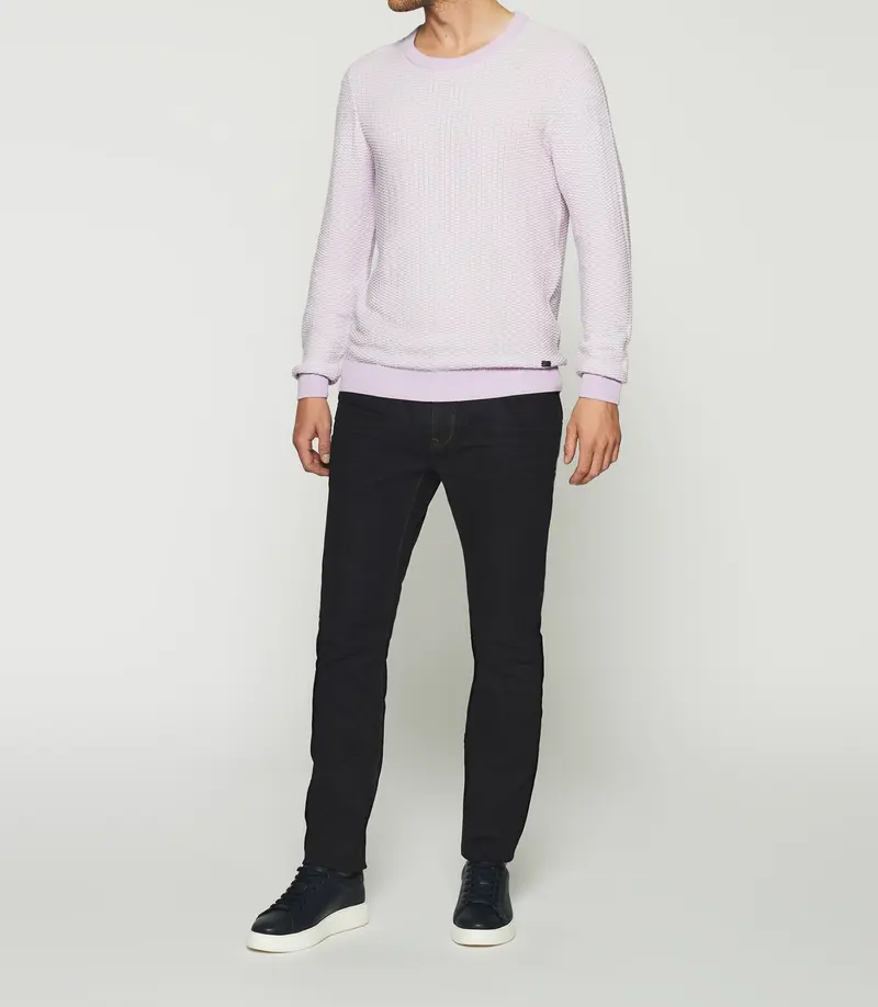 Pull col rond violet parme et écru DAMIAN
