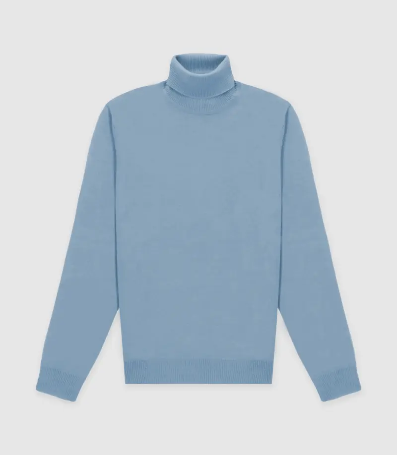 Pull col roulé bleu ciel
