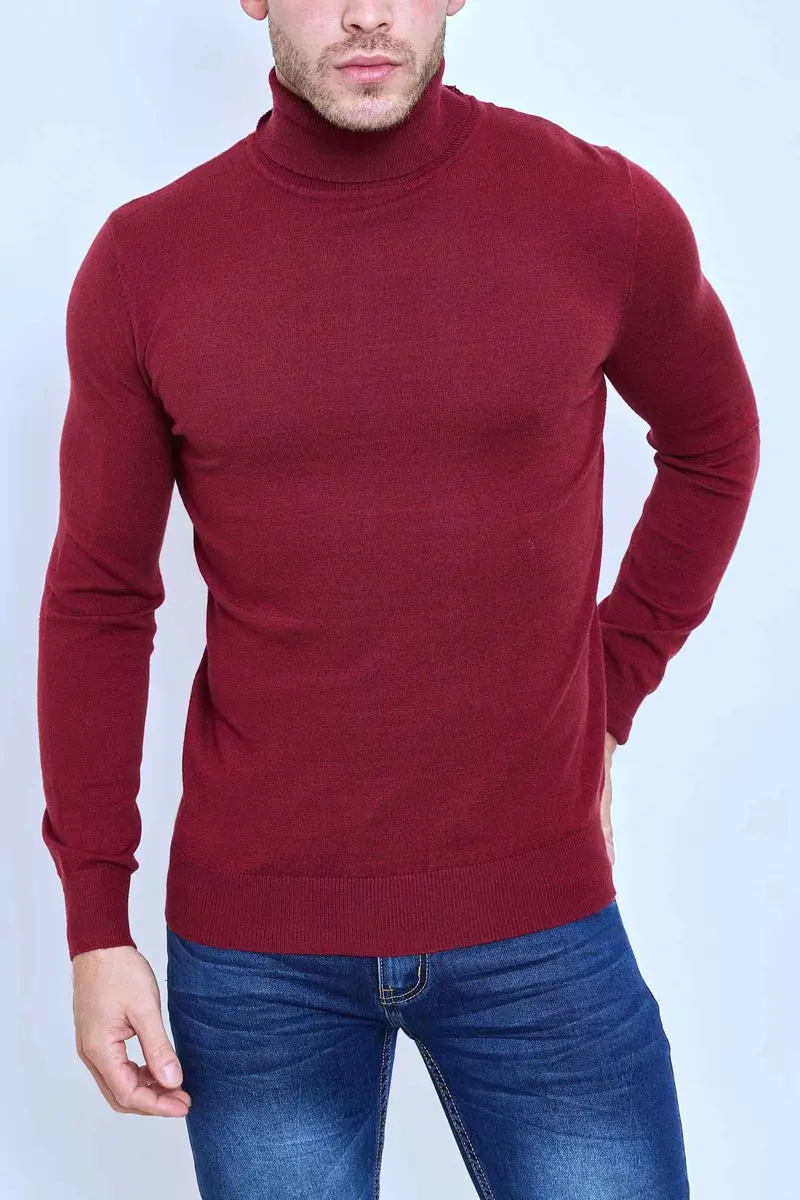 Pull col roulé classique rouge fashion homme