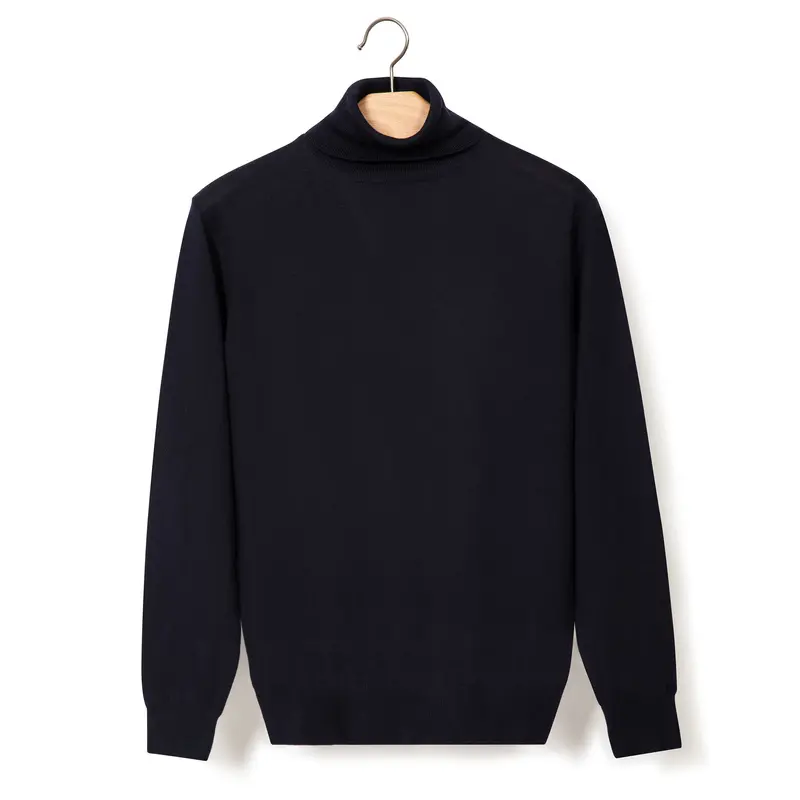 Pull col roulé en laine mérinos navy