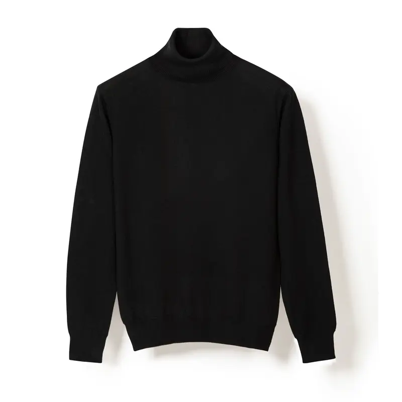 Pull col roulé en laine mérinos noir