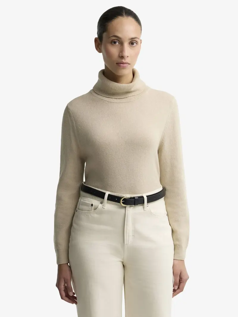 Pull col roulé femme Barbour beige en laine