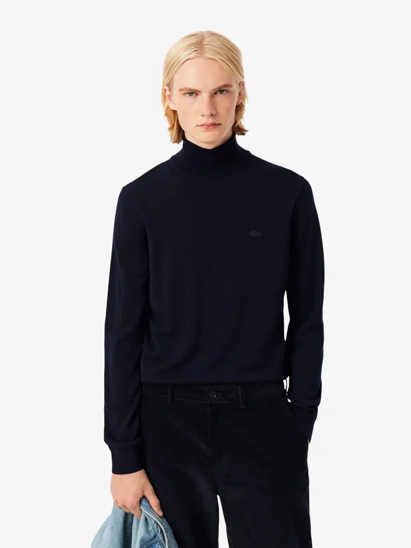 Pull col roulé Lacoste marine en laine