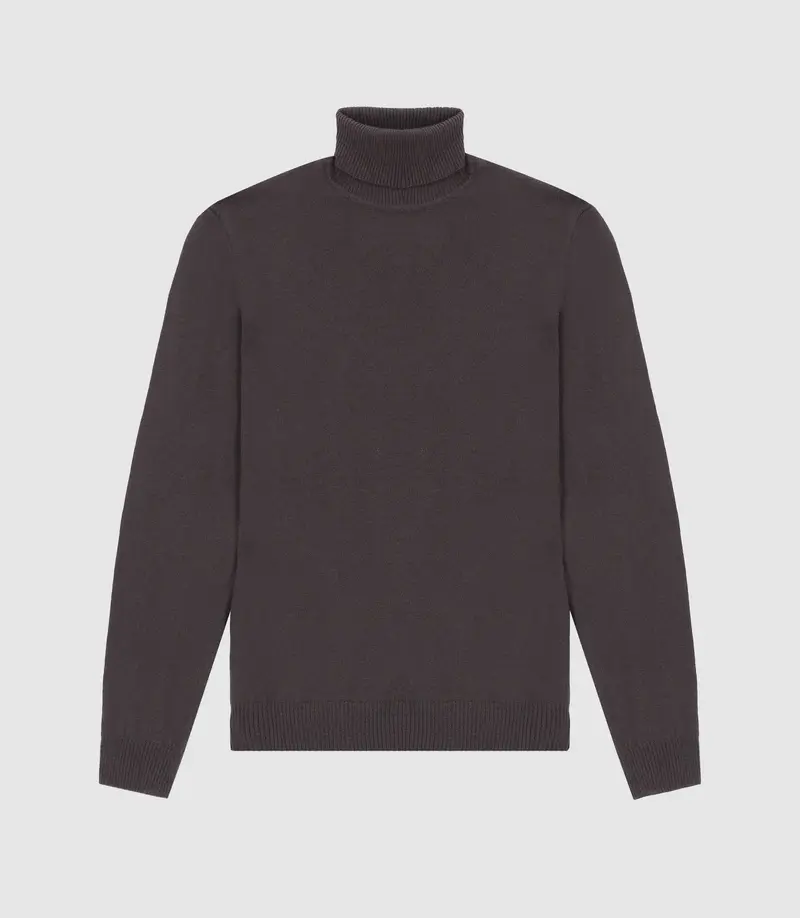 Pull col roulé marron 100% mérinos