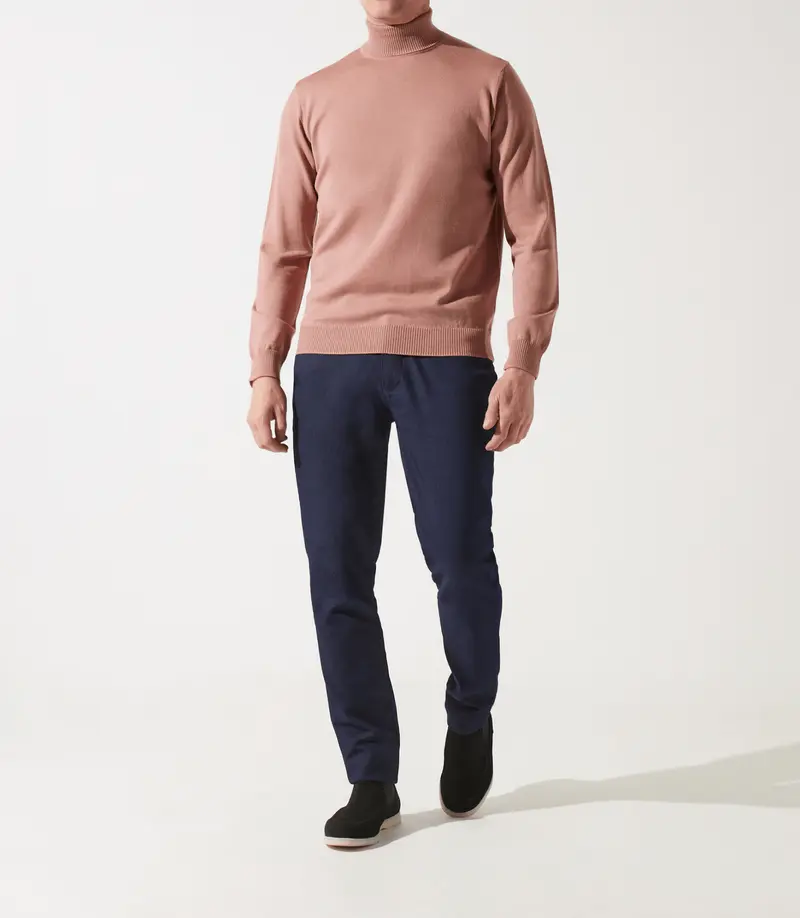 Pull col roulé rose 100% mérinos