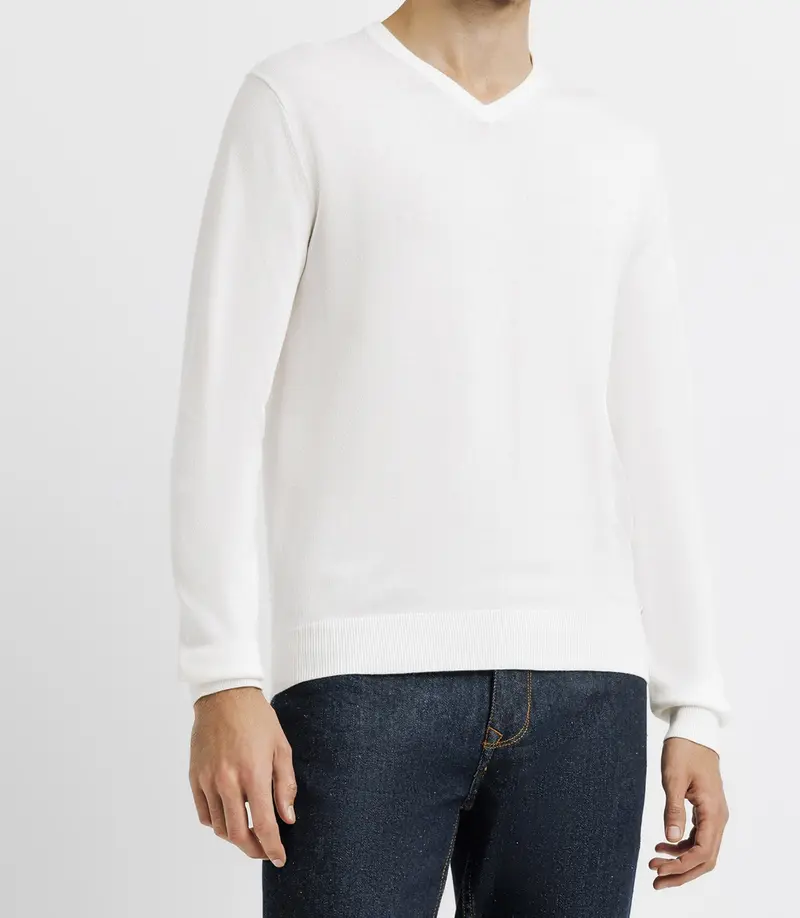 Pull col V blanc