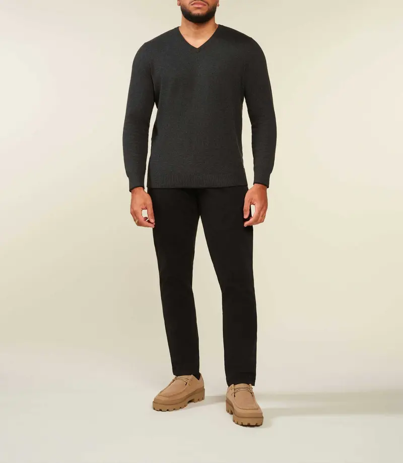 Pull col V coton cachemire gris anthracite BRENTBT