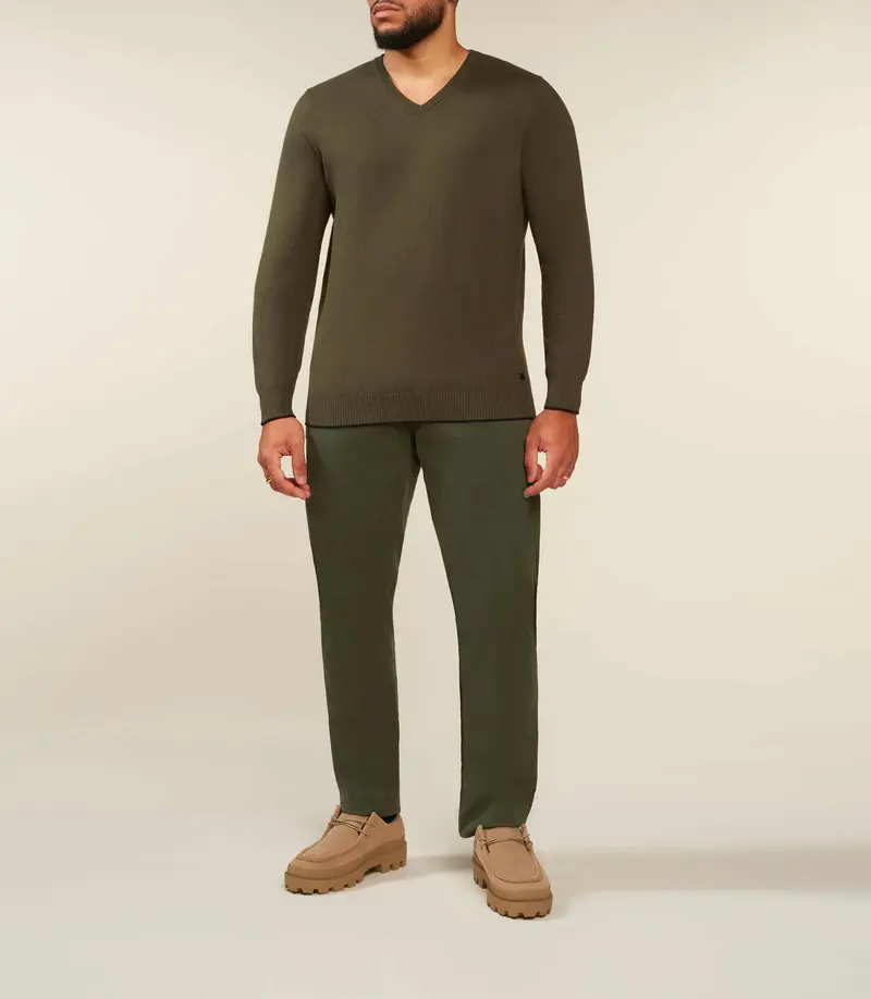 Pull col V coton cachemire kaki BRENTBT