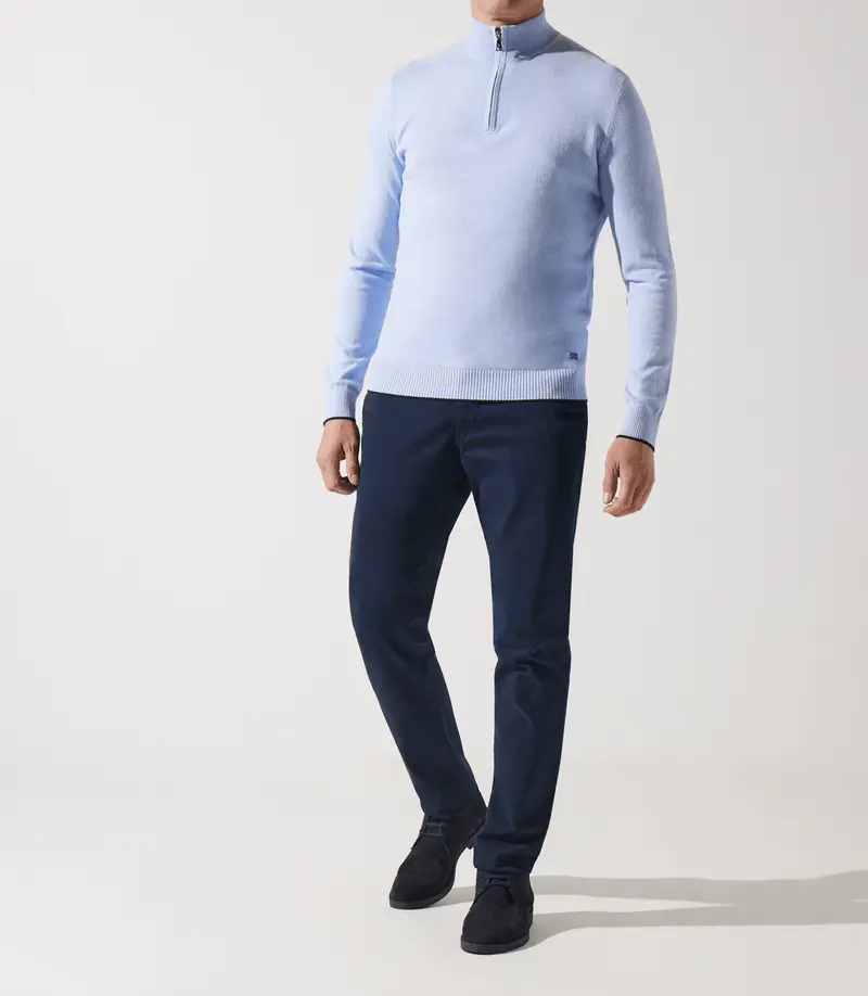 Pull col zippé camionneur bleu ciel