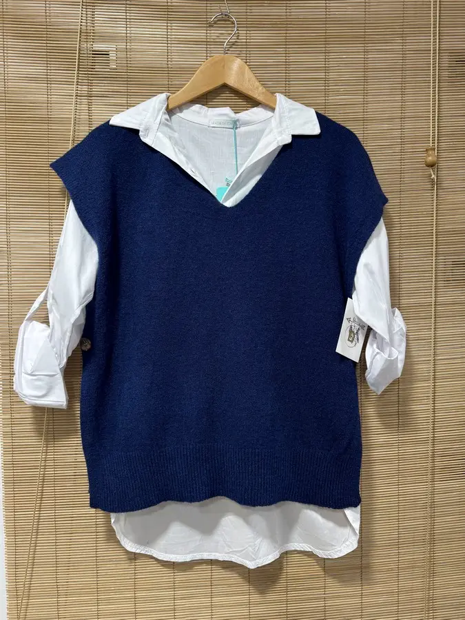 Pull débardeur bleu marine