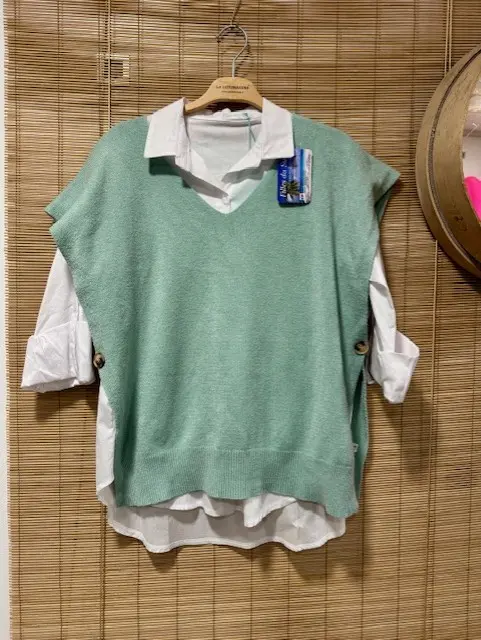 Pull débardeur vert d'eau