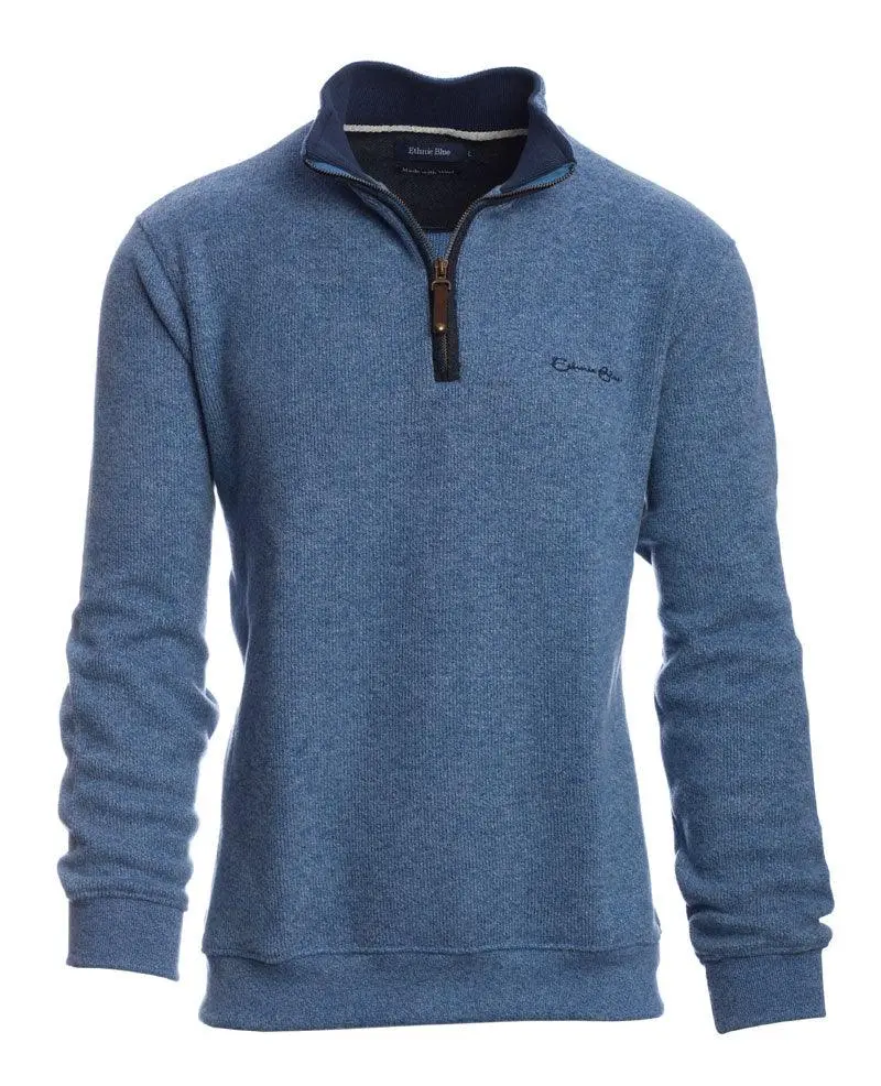 Pull demi zip Ethnic Blue bleu en laine